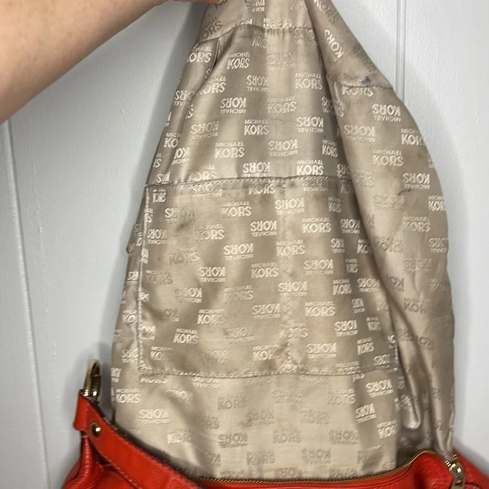 Michael Kors Fulton Orange Red Pebbled Leather Handbag Shoulder Bag